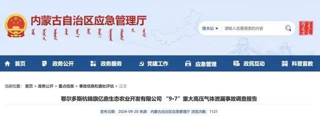 泛亚电竞内蒙古一公司高压气体泄漏致10死3伤事故调查报告公布22人被问责(图2)